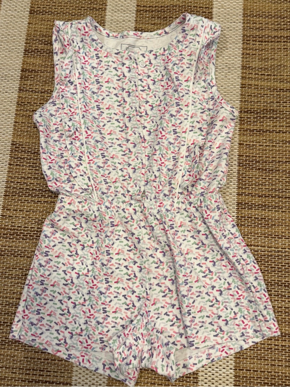 Girls' White Multicolor Sprinkle Print Sleeveless Romper